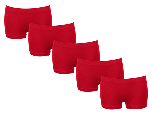 Bundle of 5 Red, Stretchy, Wicking, Microfibre Boxer Shorts for Women. Total comfort.